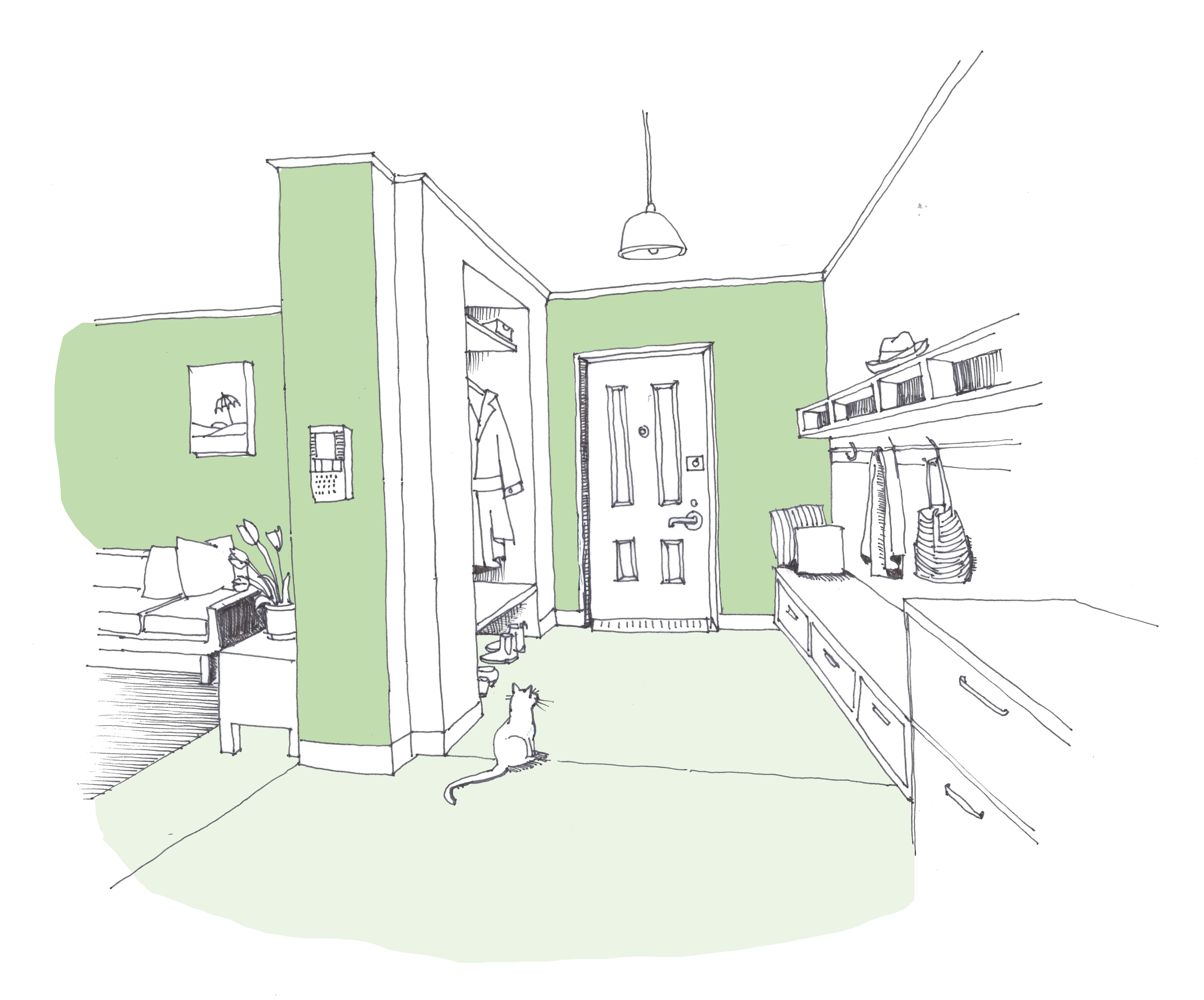 Visualisation of the entry way from 'A Design Guide for Older Women's Housing'