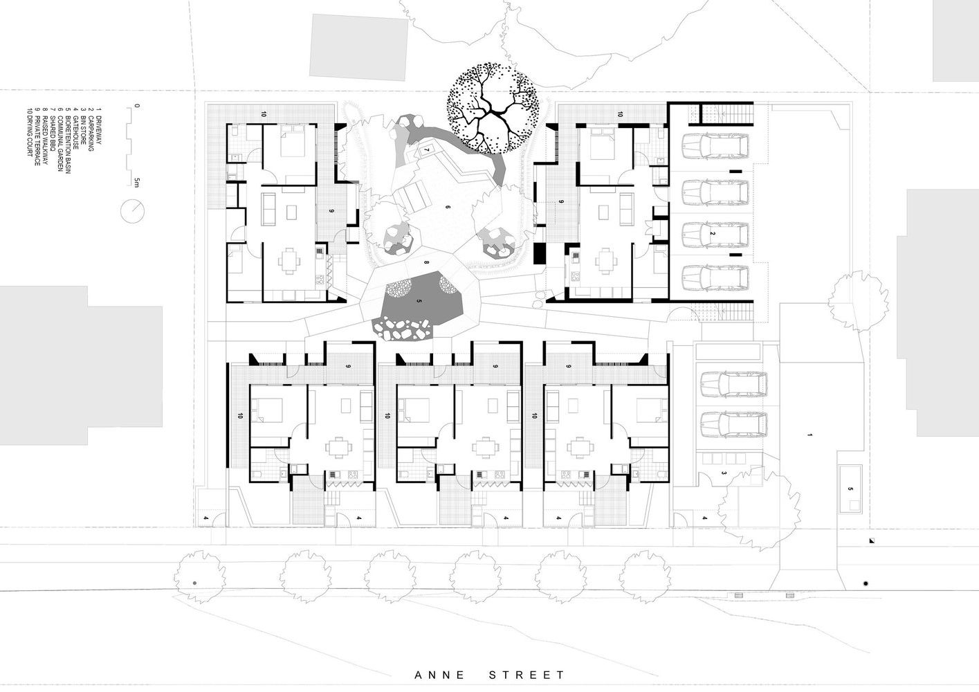 Ground floor plan of Anne Street Garden Villas. 