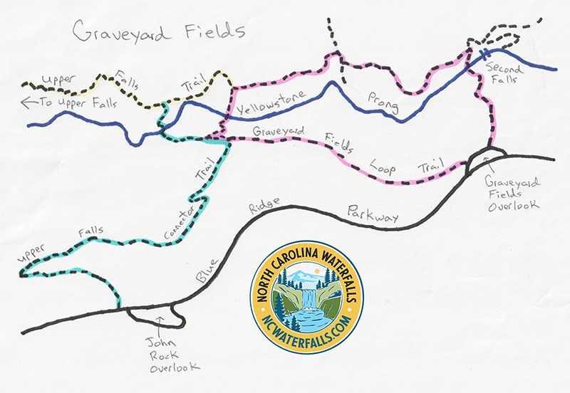 Map of hiking trails in Graveyard Fields
