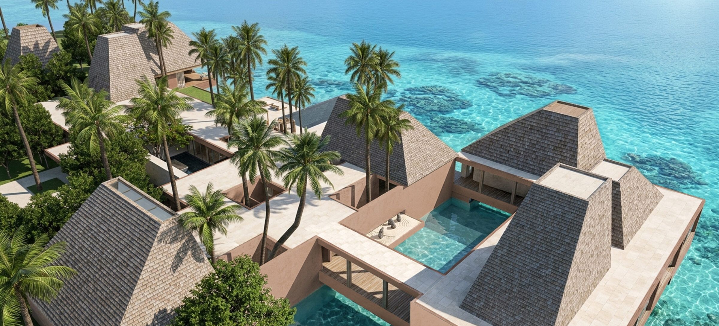 Aerial view of the overwater spa