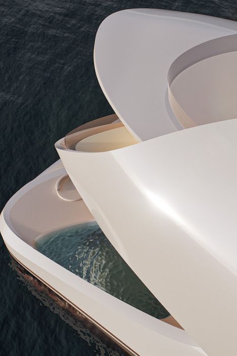 A detail of the yacht's folded superstructure