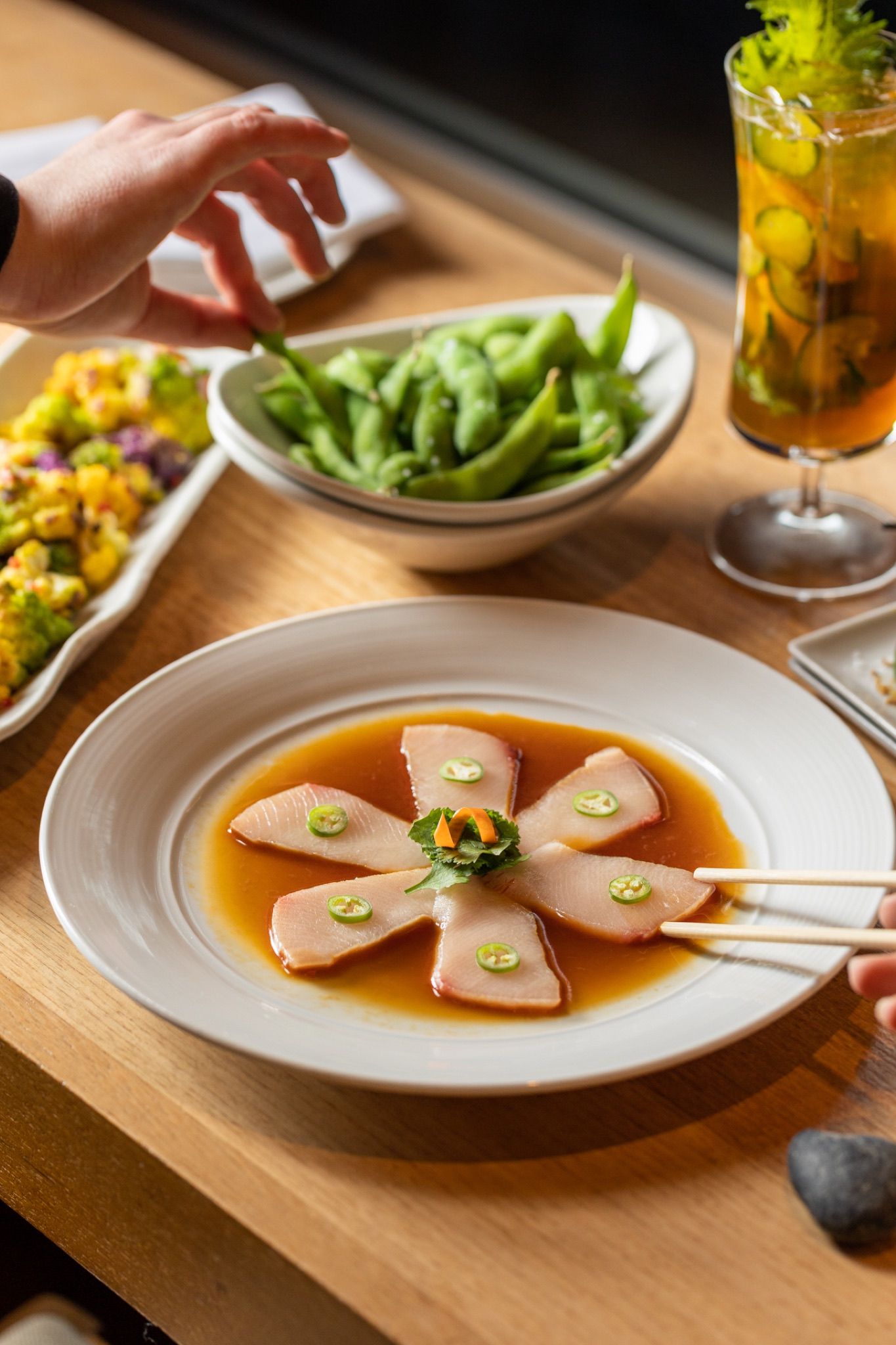 A table set with Nobu dishes