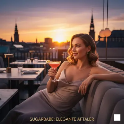 Ung SugarBabe på luksus rooftop restaurant ved solnedgang – sugardating i Danmark