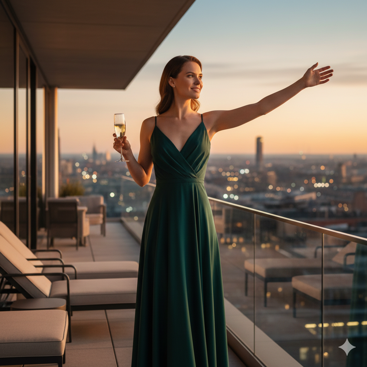 Elegant kvinde på penthouse terrasse – fri og selvsikker SugarBabe i Danmark