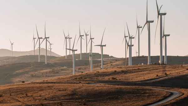 Wind turbines on a hillside at sunset, representing the UK's clean, flexible electricity system