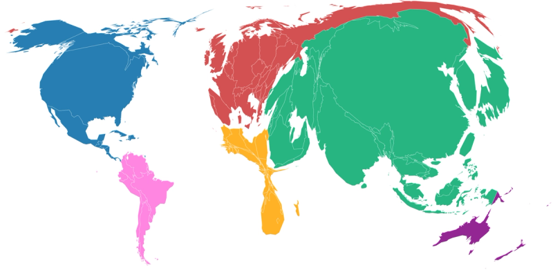 A map showing countries skewed by their carbon emissions