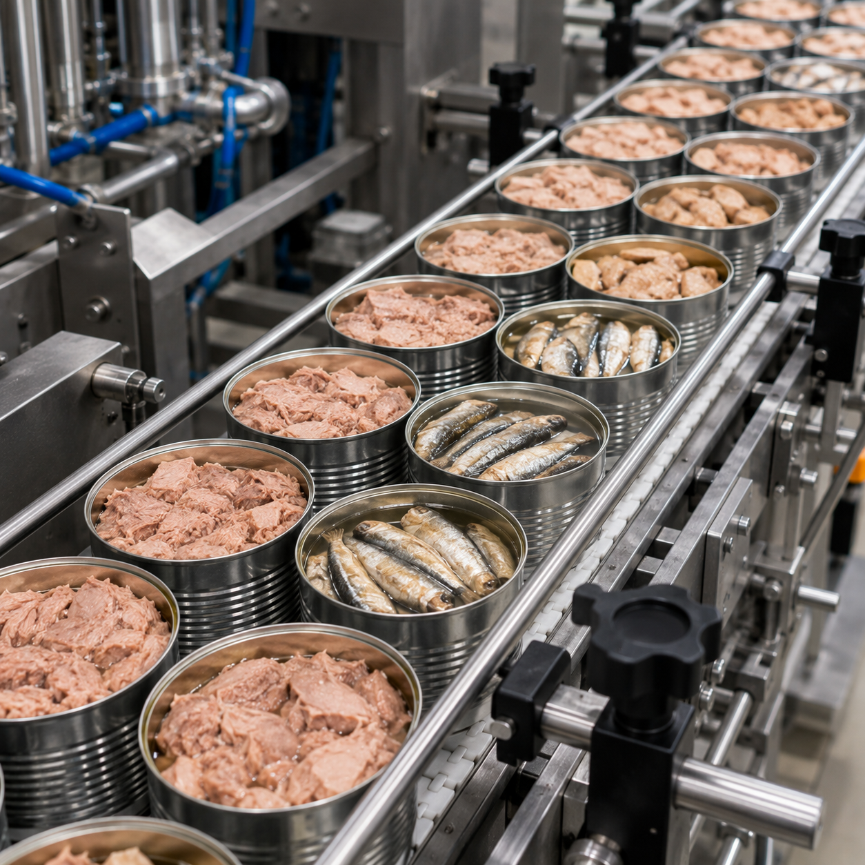 Adapted for seafood, meat, and poultry canning operations