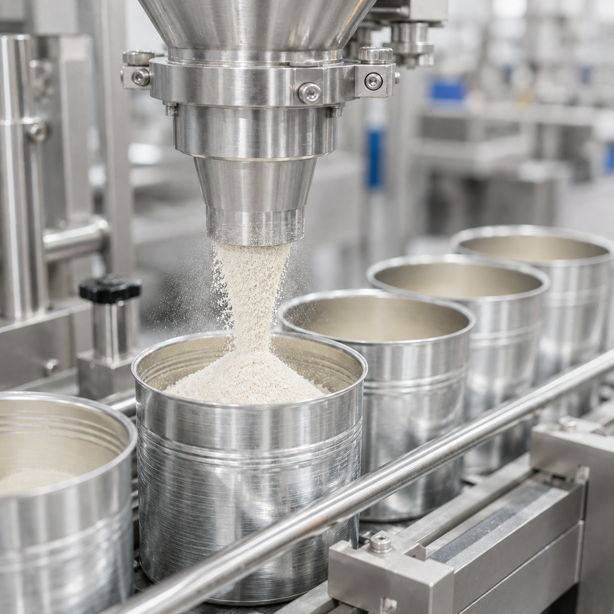 Adapted for powder dosing and liquid filling
