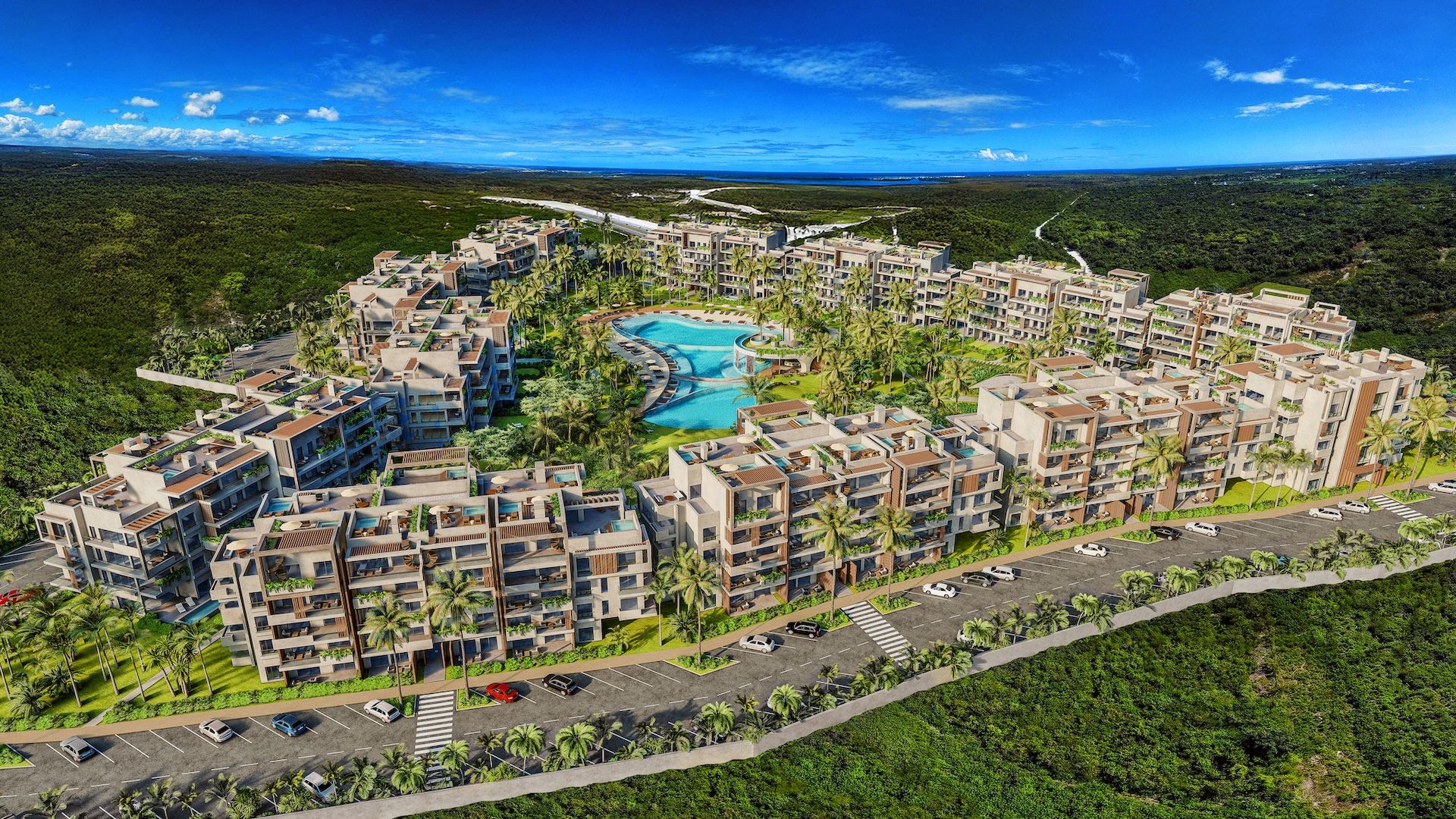 Apartments amidst tropical gardens and relaxation areas