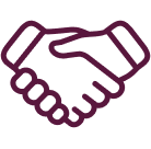 a purple handshake icon on a black background .