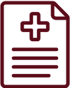 a red icon of a medical document with a cross on it .
