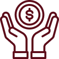 a pair of hands holding a coin with a dollar sign on it .