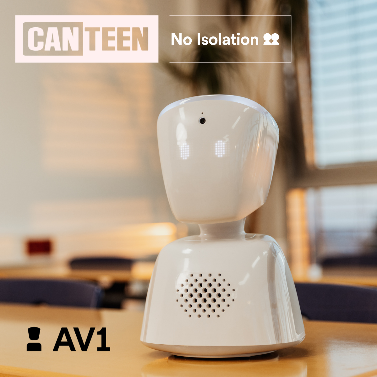 AV1 telepresence robot sitting on a classroom table