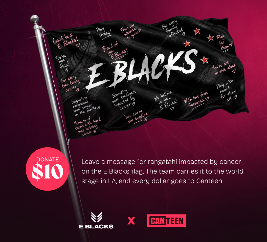 E Blacks flag , covered in handwritten messages supporting young people with cancer.