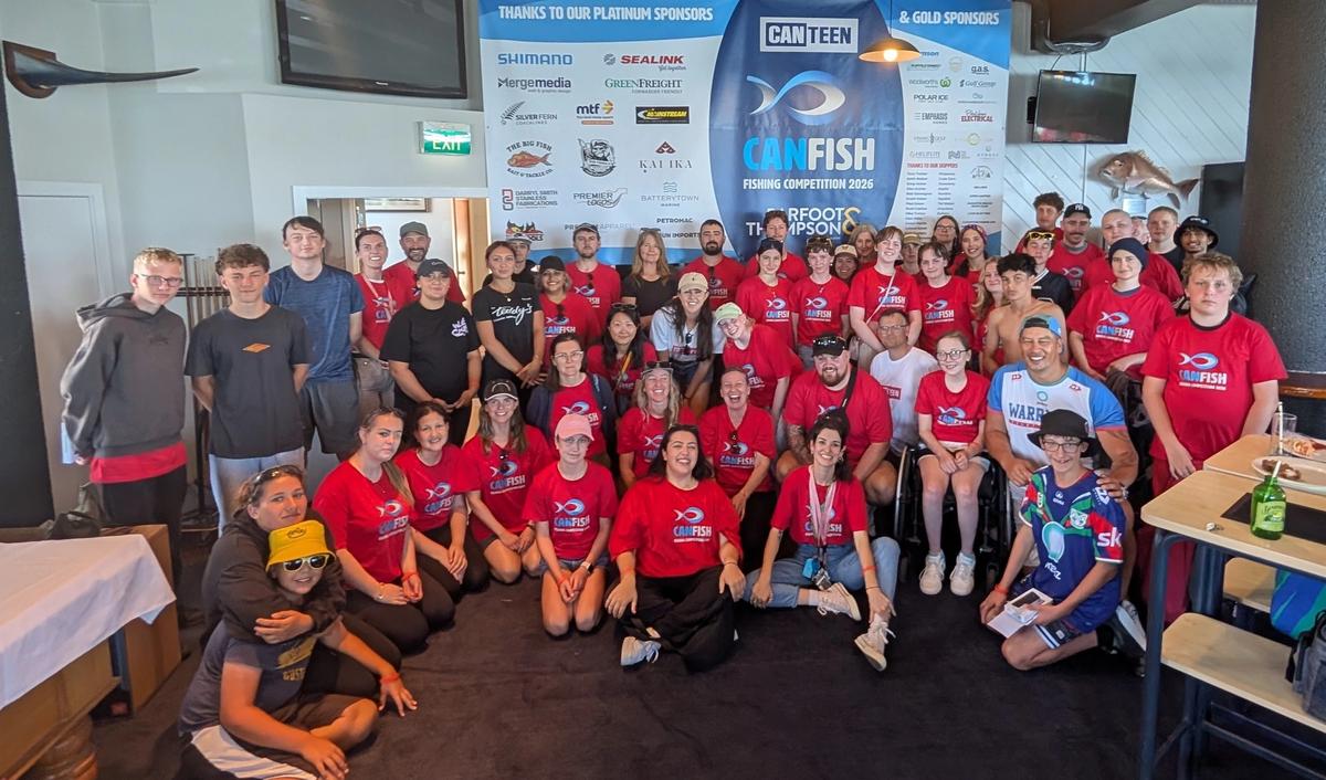 Group of rangatahi and volunteers at CanFish 2026 Group of rangatahi and volunteers at CanFish 2026