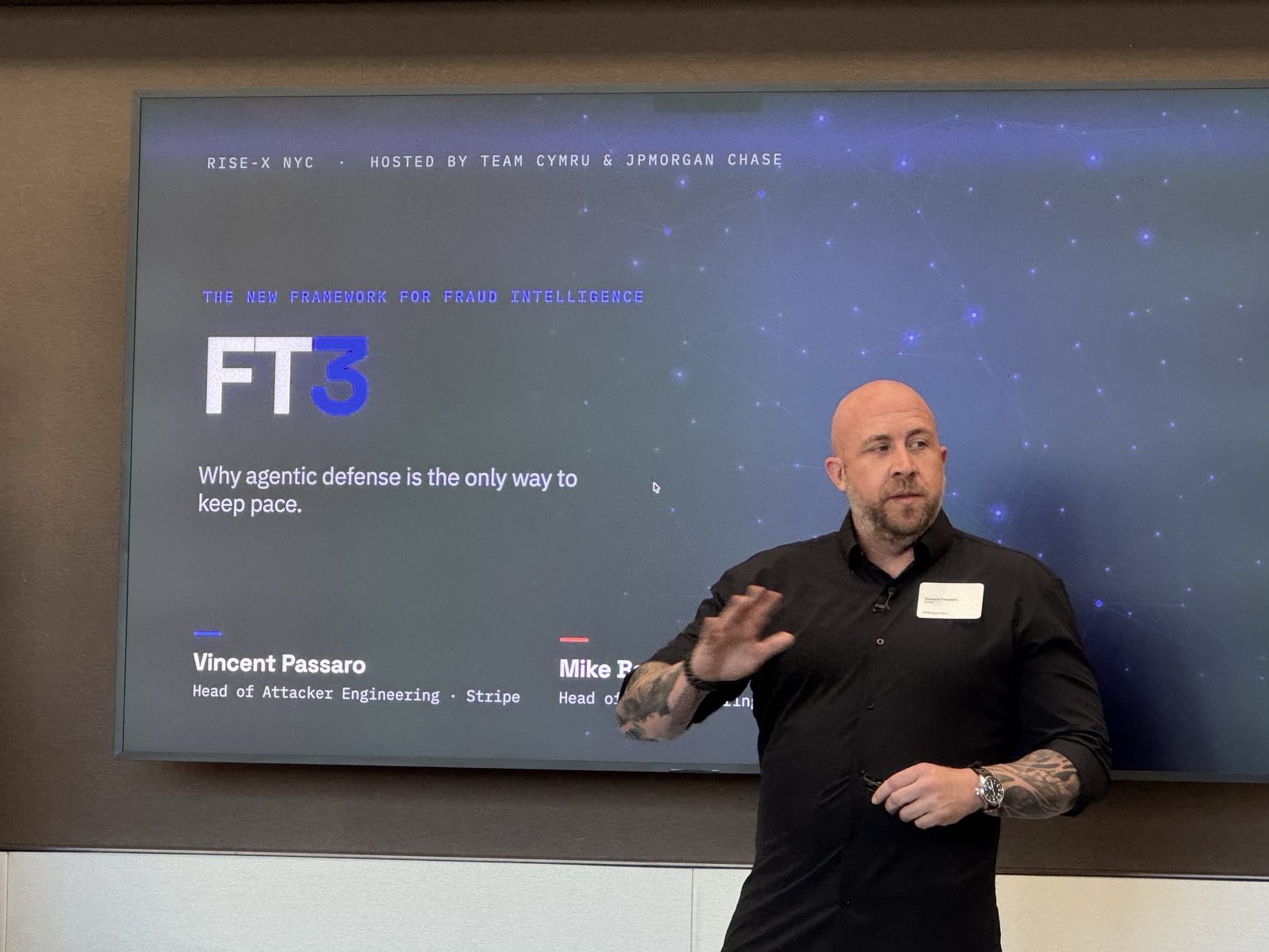 Vincent Passaro presenting FT3 on stage at RISE-X NYC, June 2026