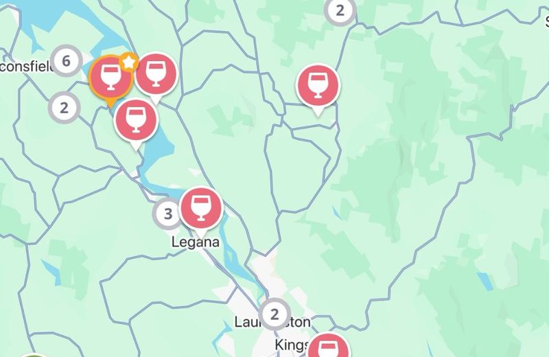 The Jedhi app map of the Tamar Valley, with winery and distillery pins from the West Tamar and Legana down to Launceston and Perth