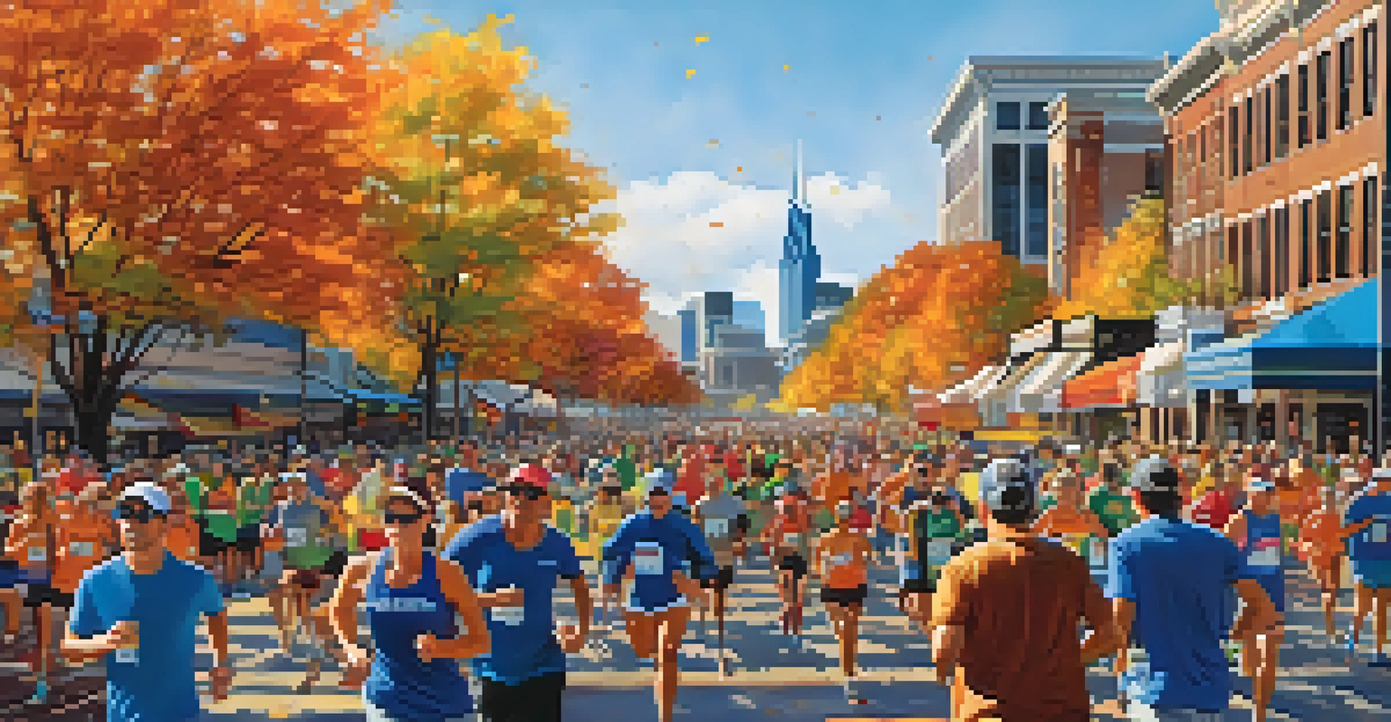 Runners in the Nashville Marathon surrounded by fall colors and cheering spectators.