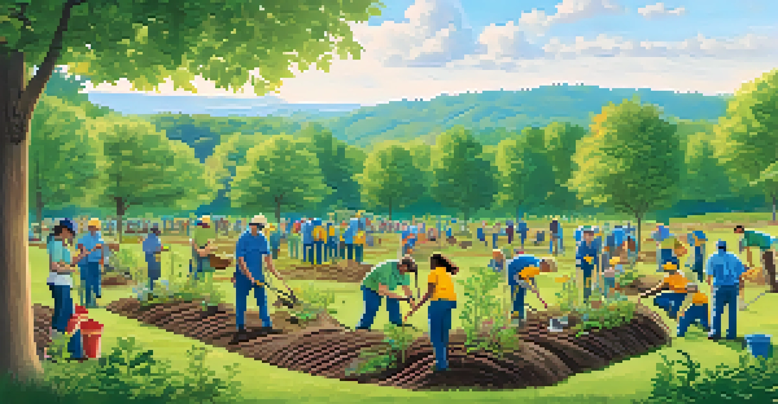 A community event where people are planting trees in a park, promoting conservation efforts in Tennessee.