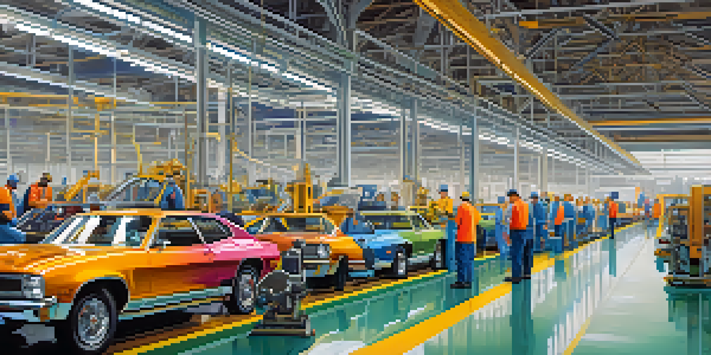 A busy manufacturing facility in Tennessee with workers assembling electric vehicles in a brightly lit space.