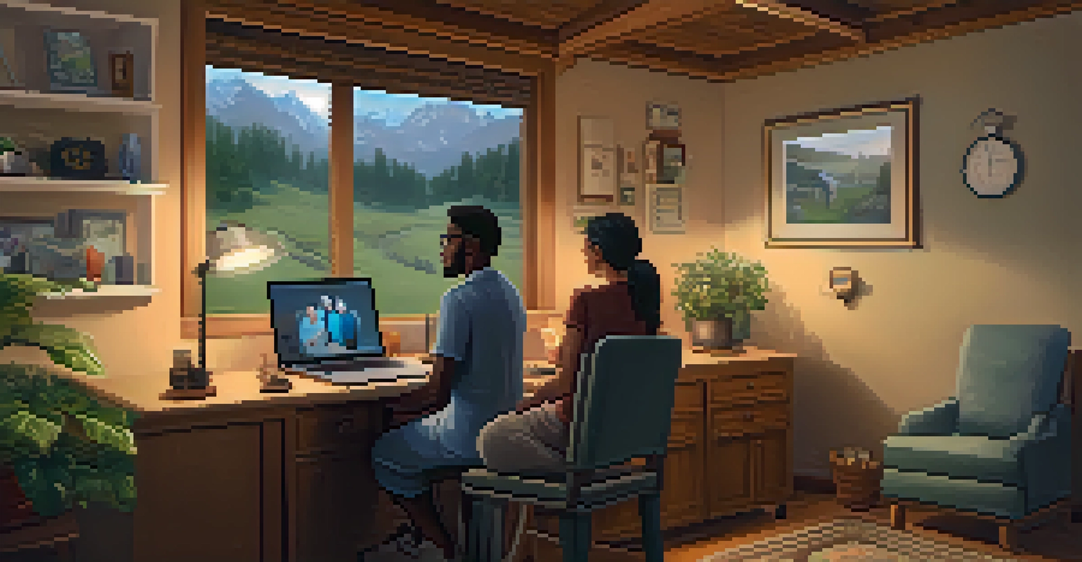 A patient having a telemedicine consultation at home with a doctor on a laptop, in a cozy and warm environment.