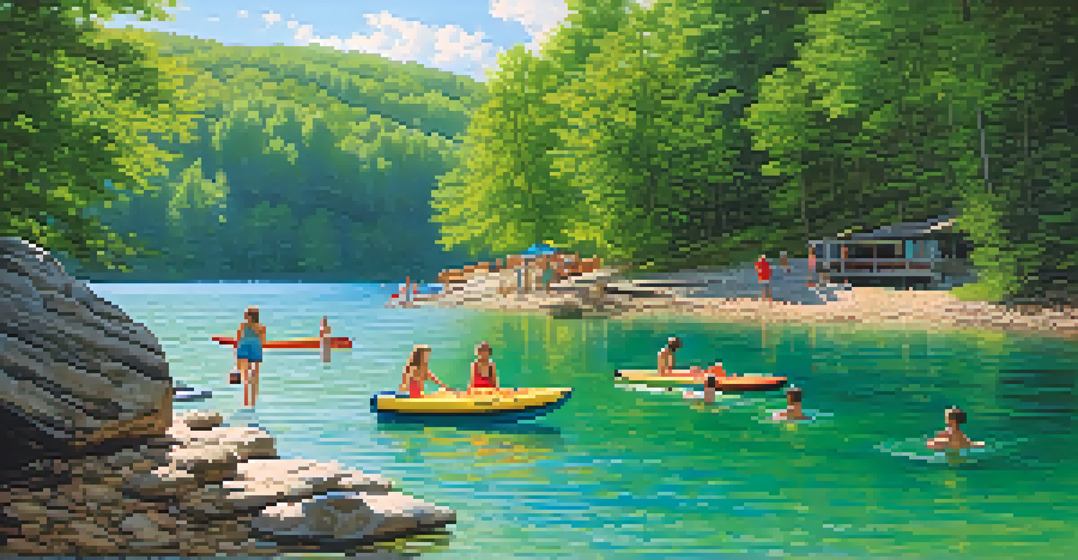 A sunny summer day at Norris Lake with a family swimming, boating, and relaxing on the shore.