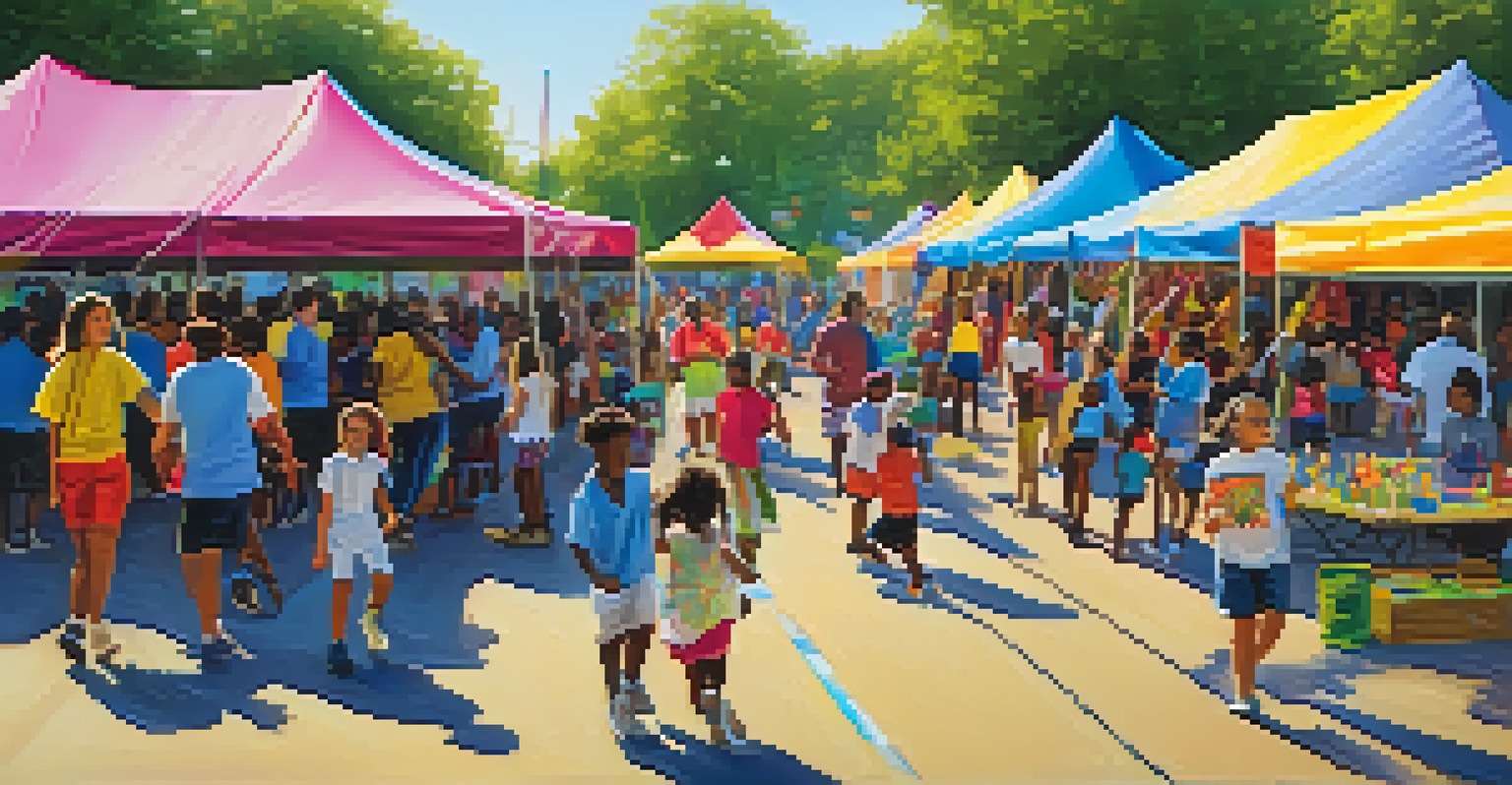 Families and children enjoying a community event at a charter school, participating in art, sports, and educational activities.