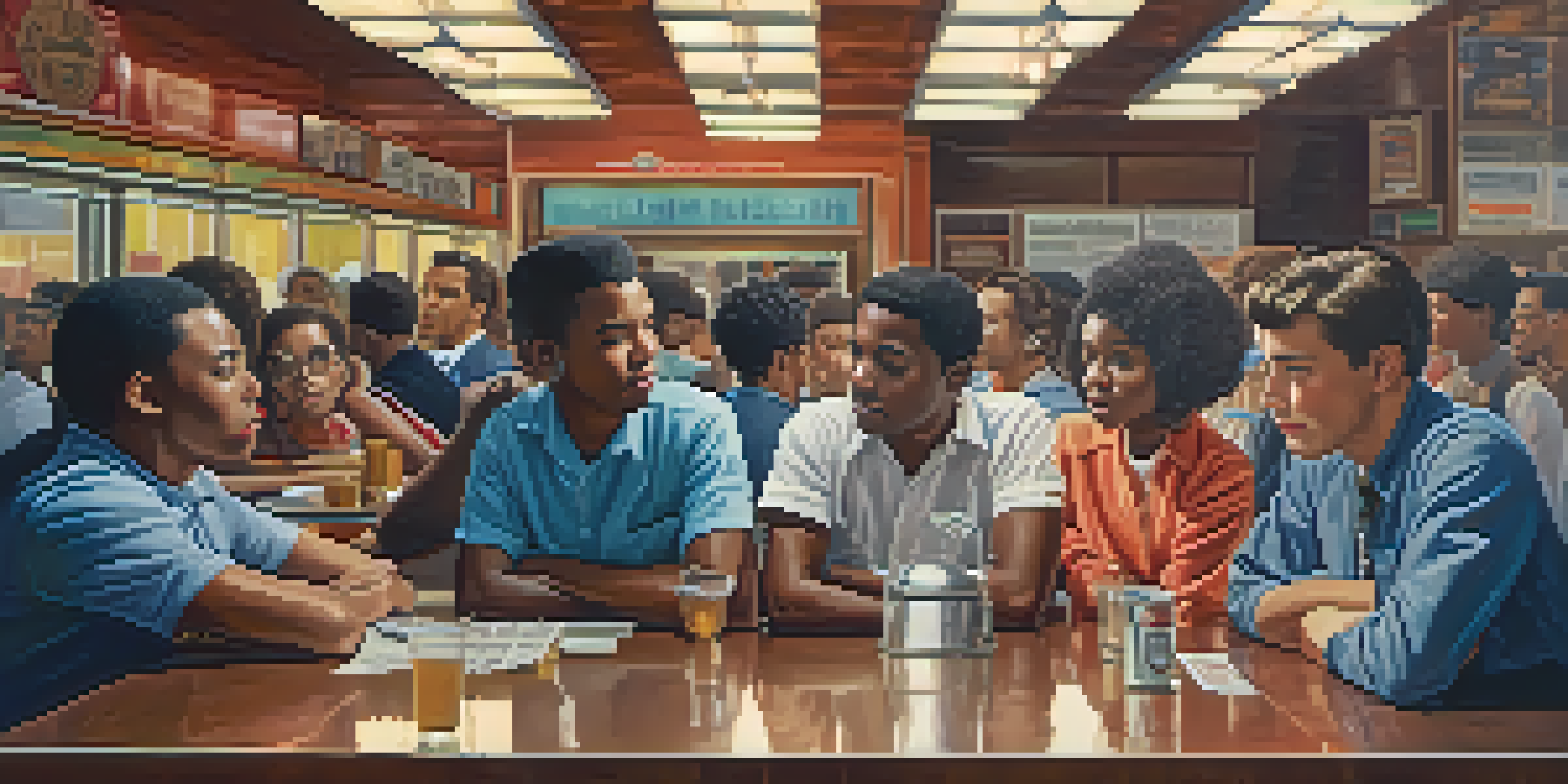 Young activists peacefully protesting at a lunch counter in Nashville during the 1960s, showcasing diverse individuals and historical diner architecture.