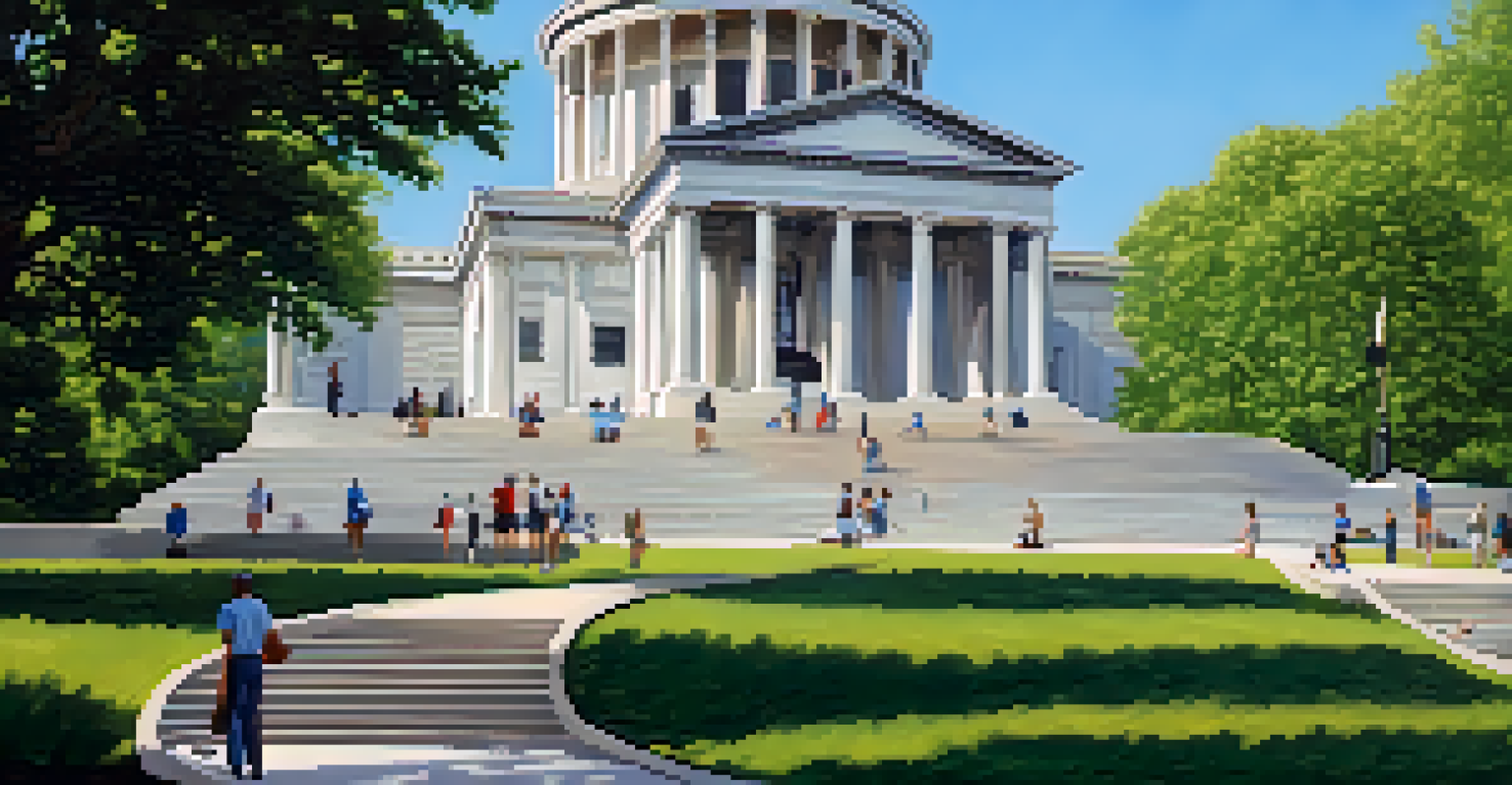 A view of the Tennessee State Capitol building with a clear blue sky and people in the foreground.
