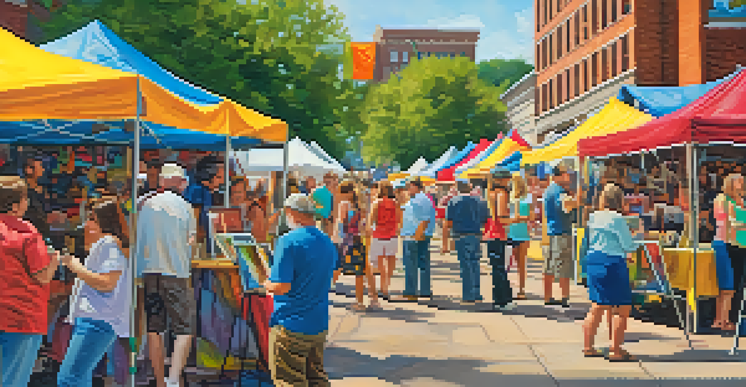 A bustling art festival in Knoxville with local artists showcasing their work and visitors participating in workshops.