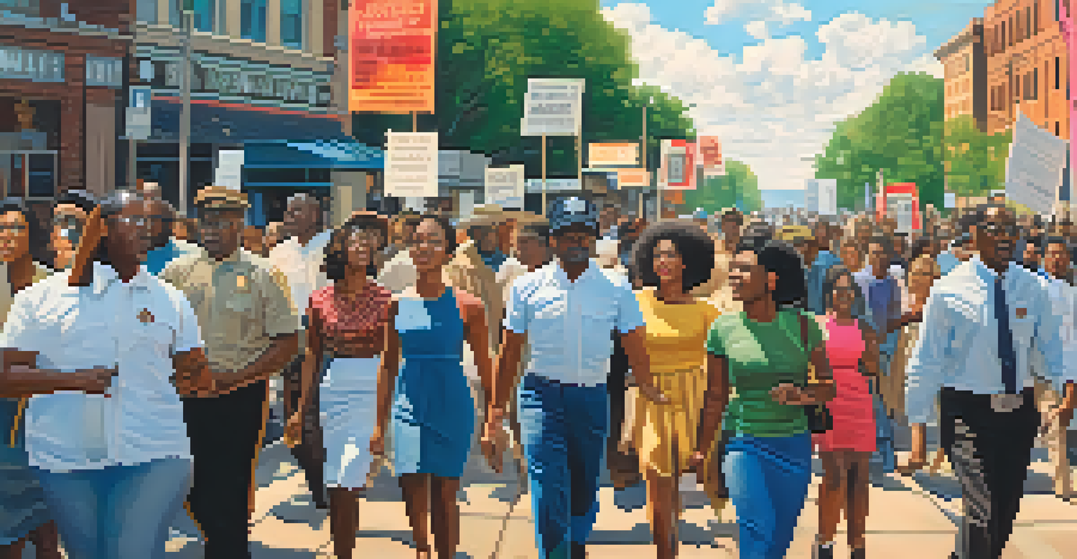 Activists marching during the Civil Rights Movement in Tennessee, holding signs for equality and justice on a busy Memphis street.