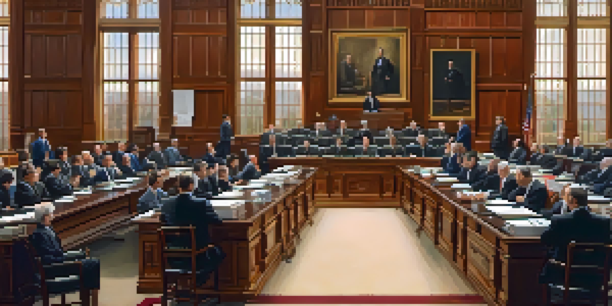 The interior of the Tennessee General Assembly with legislators discussing at their desks.