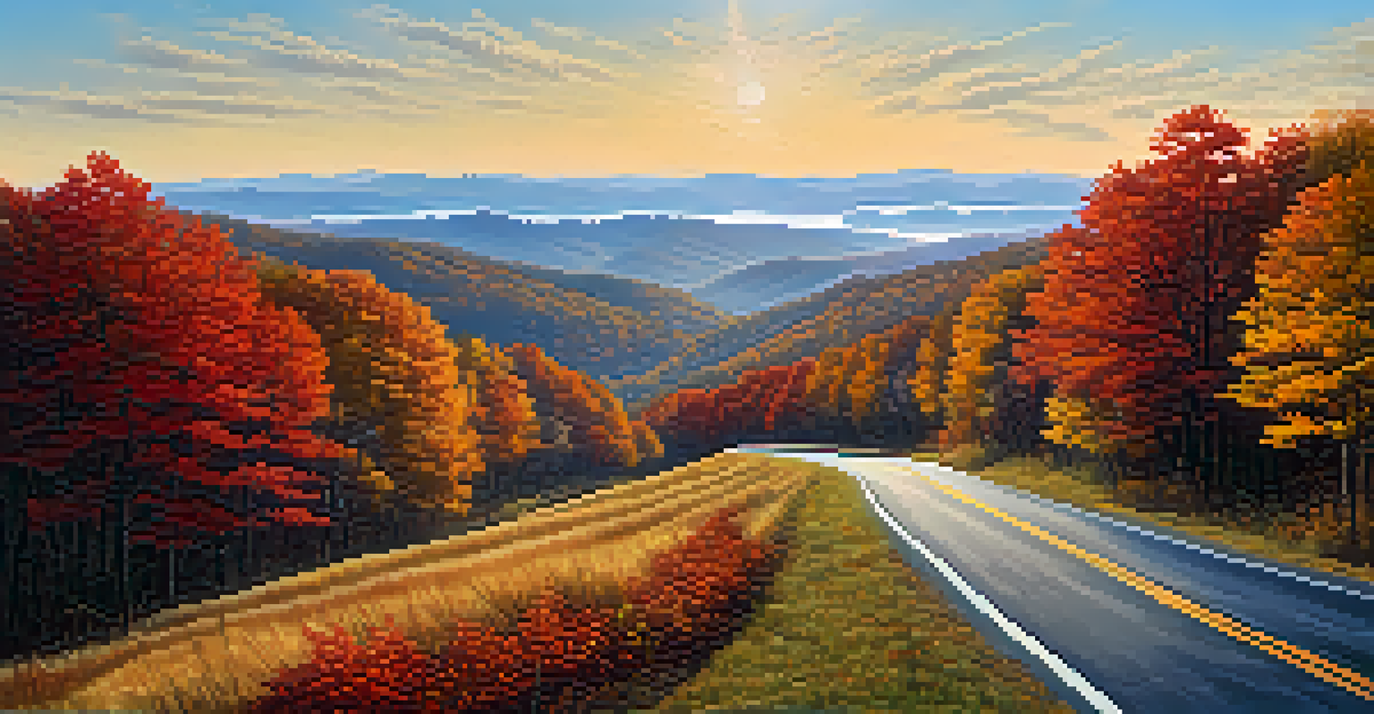 A scenic autumn view along the Cherohala Skyway with colorful fall leaves and mountains in the background.