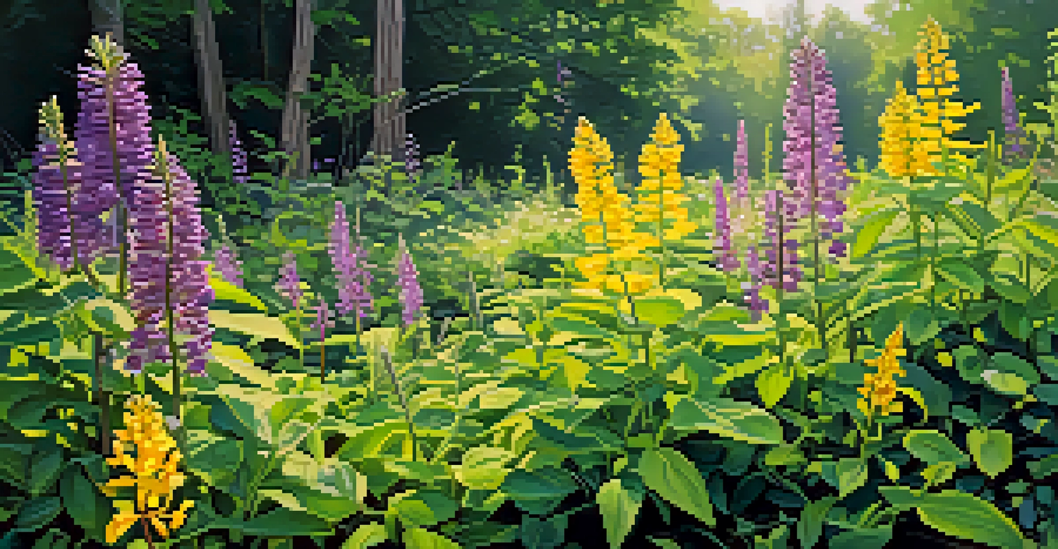 A close-up view of colorful wildflowers and lush foliage in a Tennessee state park.