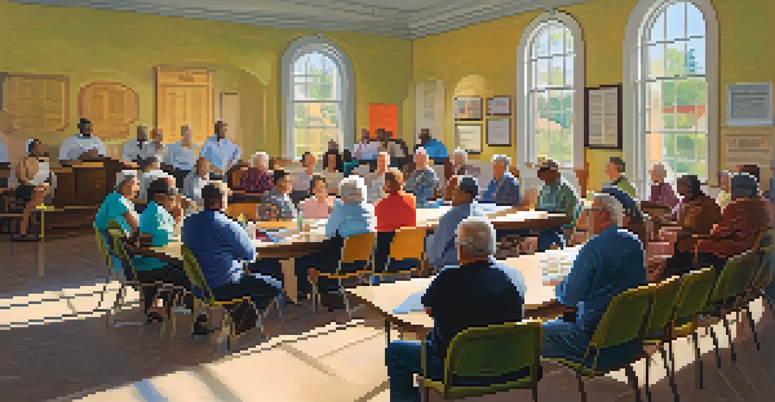 A community meeting in a local Tennessee town hall with residents discussing around a circular table.