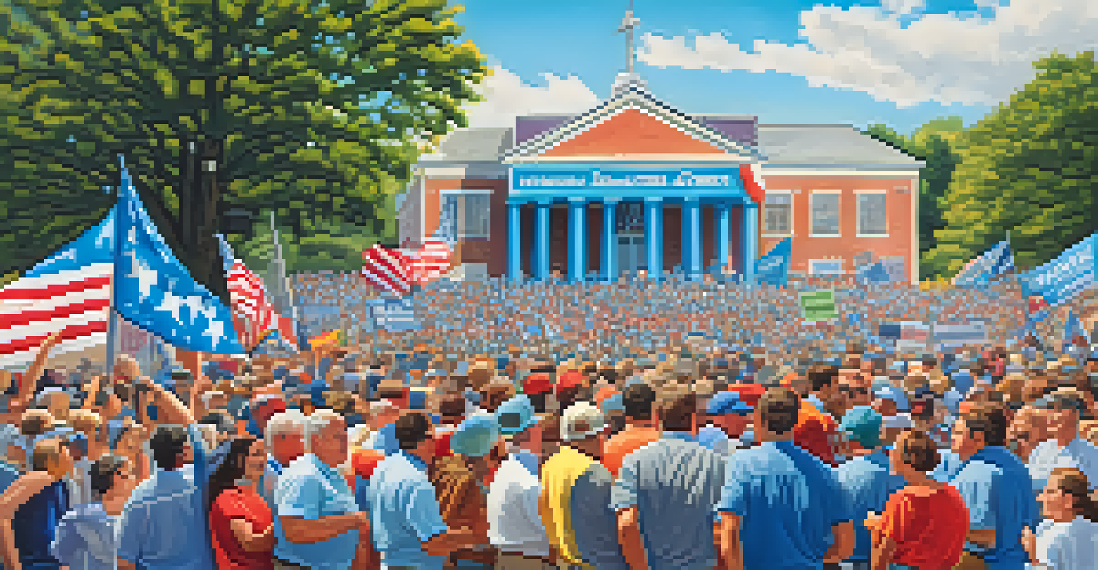 A modern political rally in Tennessee with a diverse crowd supporting a local candidate on a sunny day.