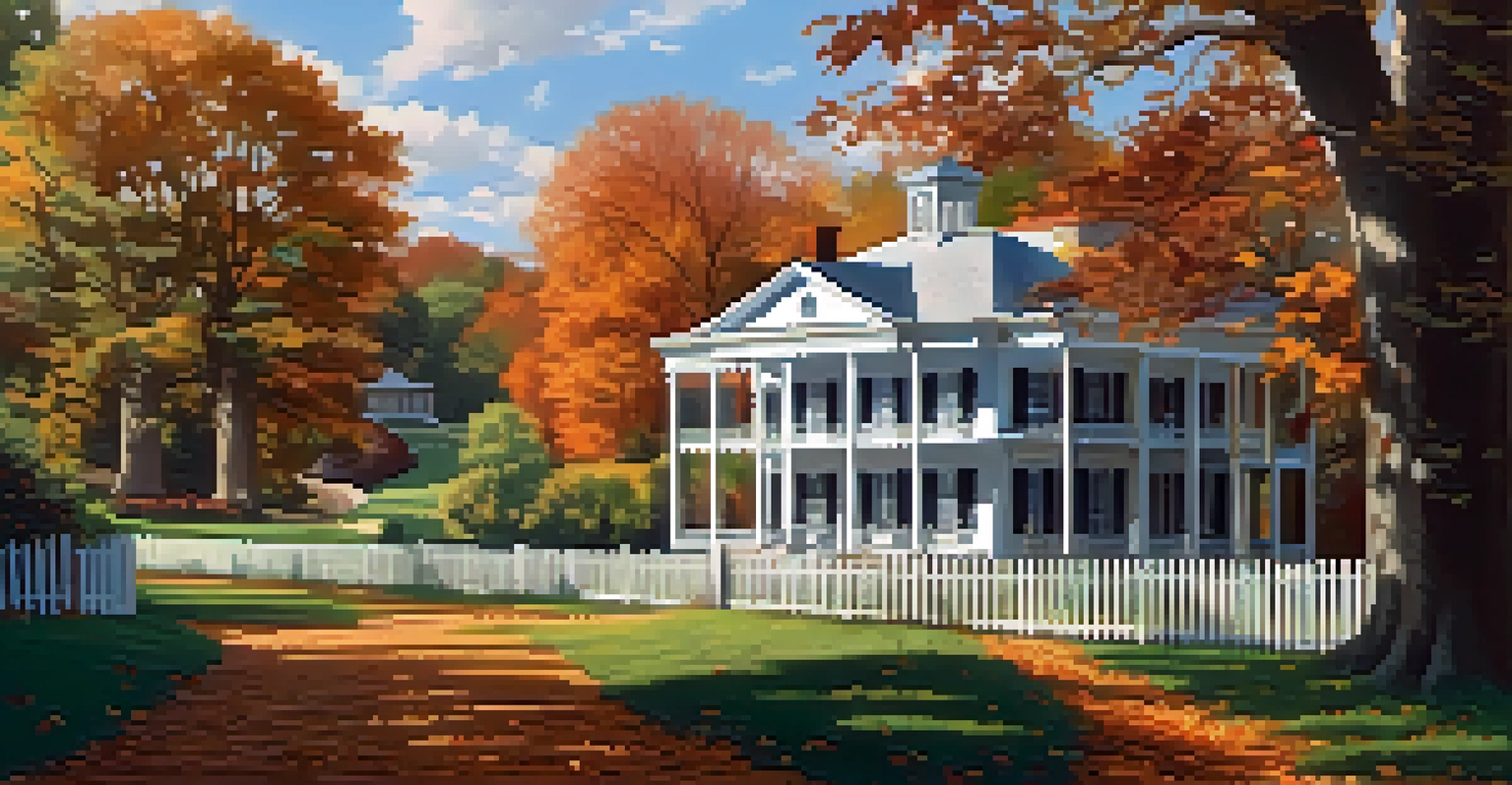 The Andrew Jackson Hermitage surrounded by colorful autumn trees and gardens, creating a peaceful historical atmosphere.