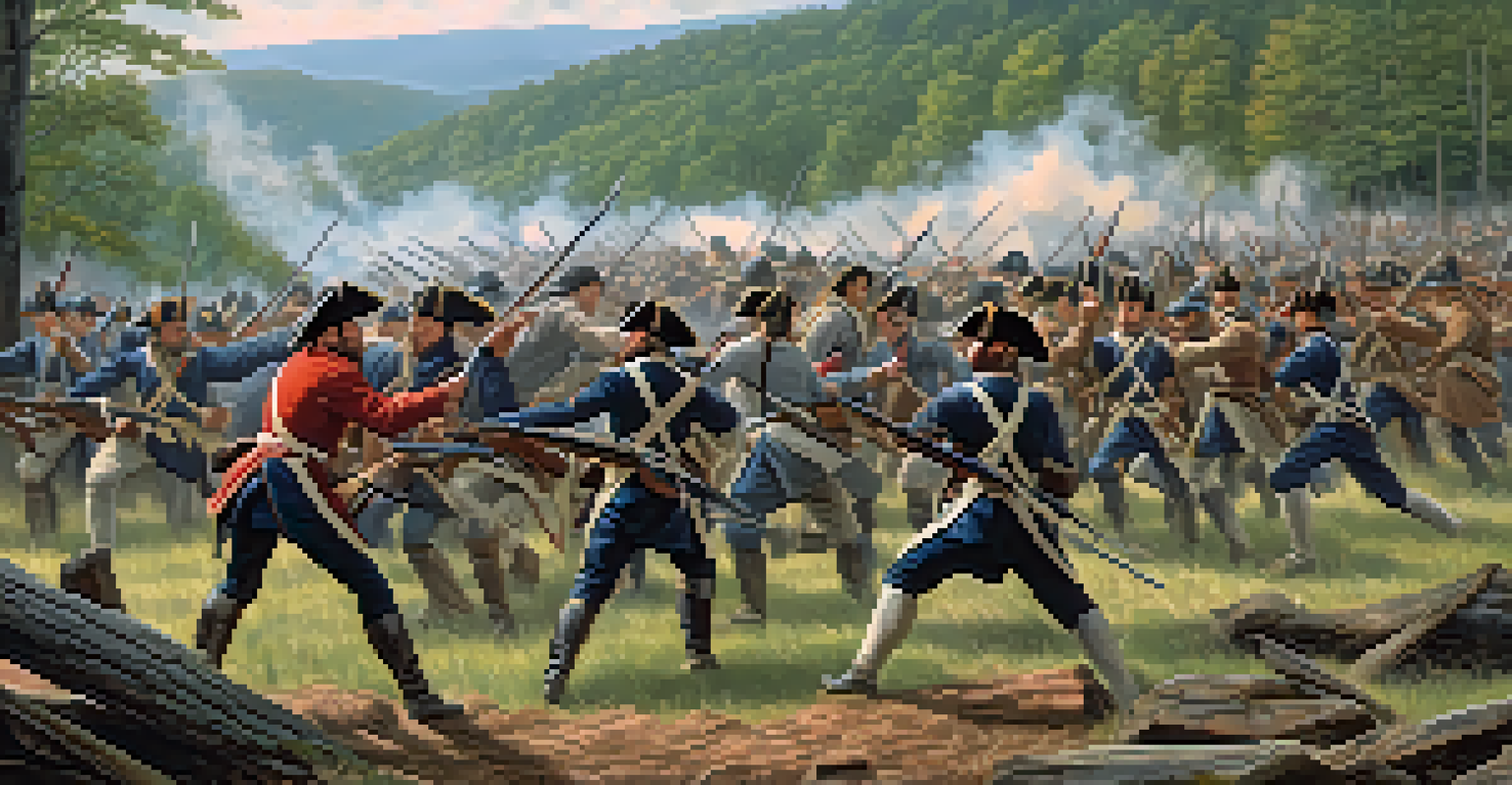 A depiction of the Battle of King's Mountain with Tennessee's Overmountain Men in action, set against the rugged Appalachian Mountains.