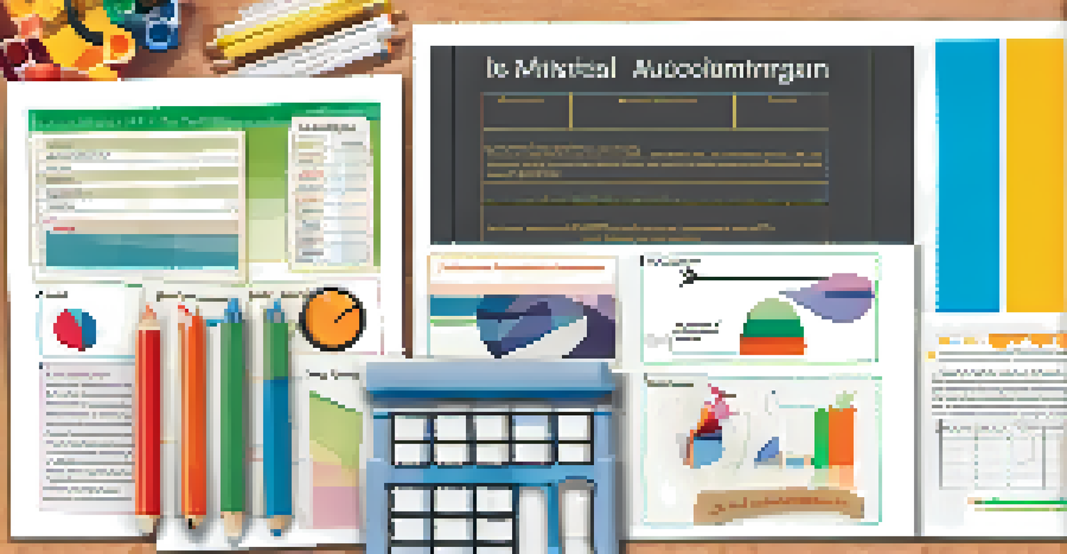 An IEP document with colorful charts and school supplies surrounding it, representing personalized education planning.