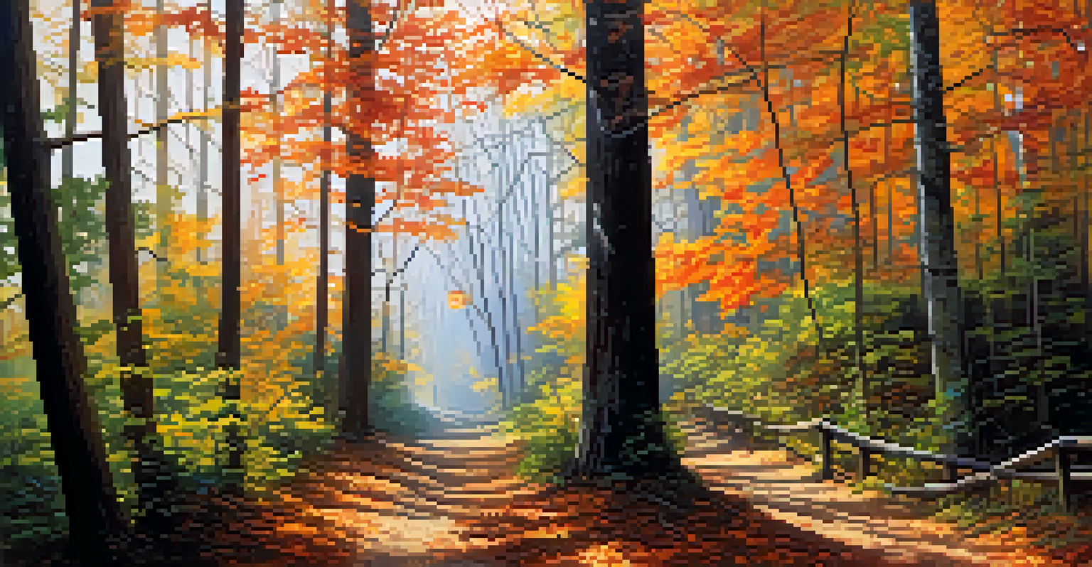 A picturesque hiking trail in Chickamauga and Chattanooga National Military Park, surrounded by colorful fall foliage and historical markers.