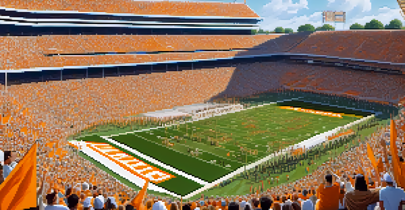 A lively college football game between the University of Tennessee and Vanderbilt University with enthusiastic fans and players on the field.