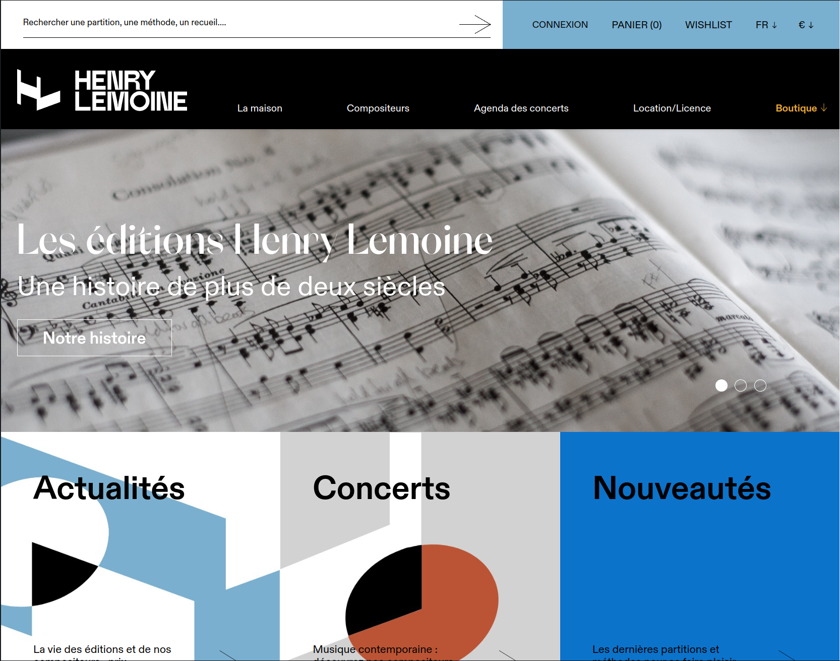 Page d'accueil de la boutique des Éditions Henry Lemoine