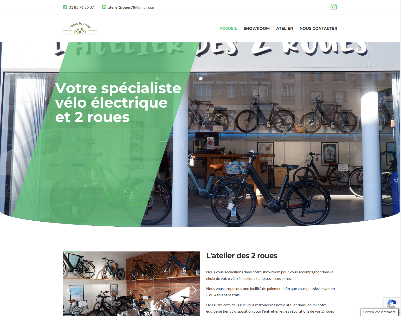 Page d'accueil du site L'atelier des 2 roues