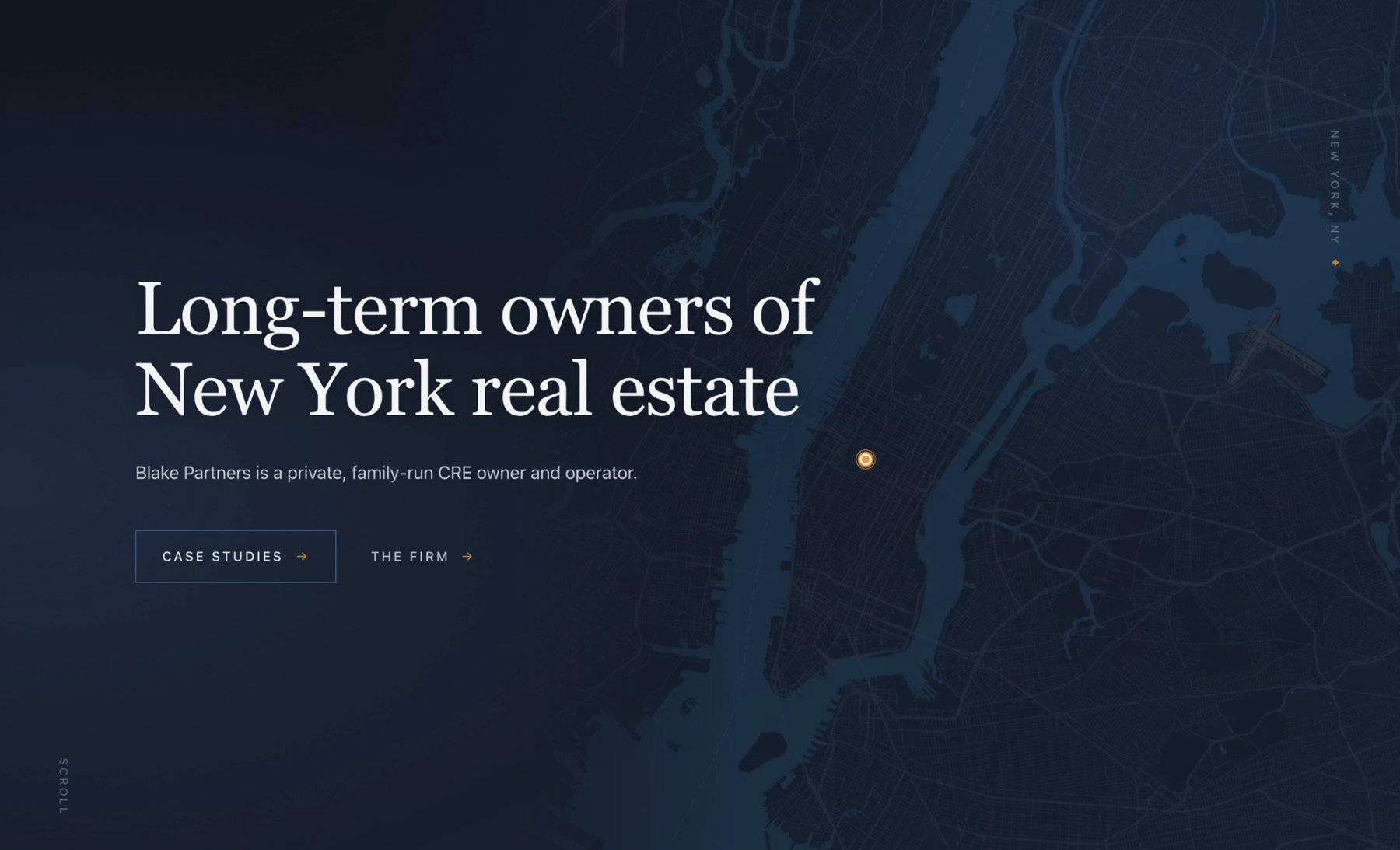 Blake Partners website — homepage hero over the firm's New York map