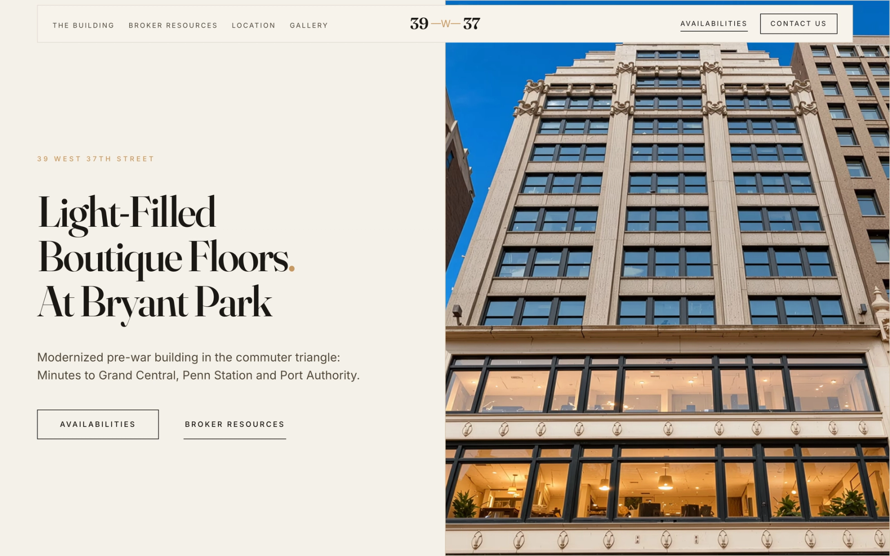 39 West 37th Street website — screen 1 of 6