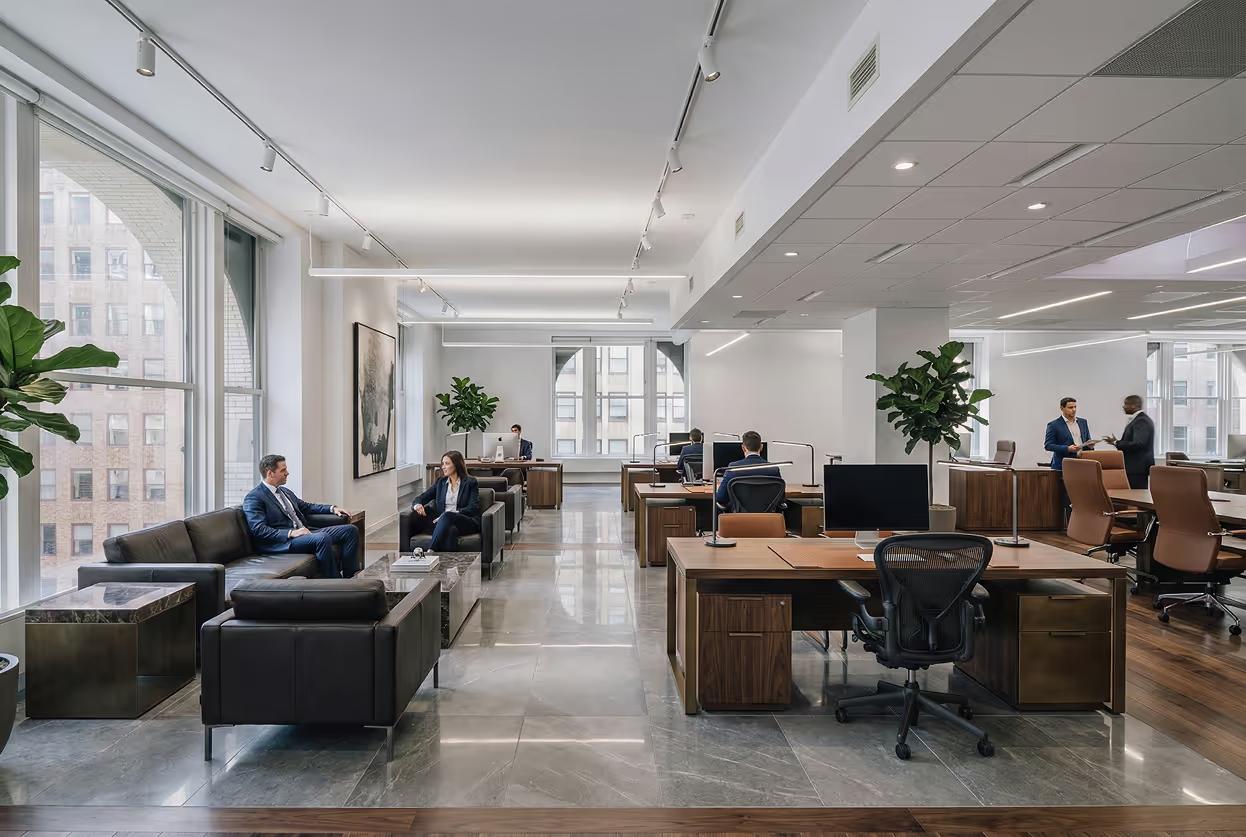 The same office suite furnished with AI virtual staging