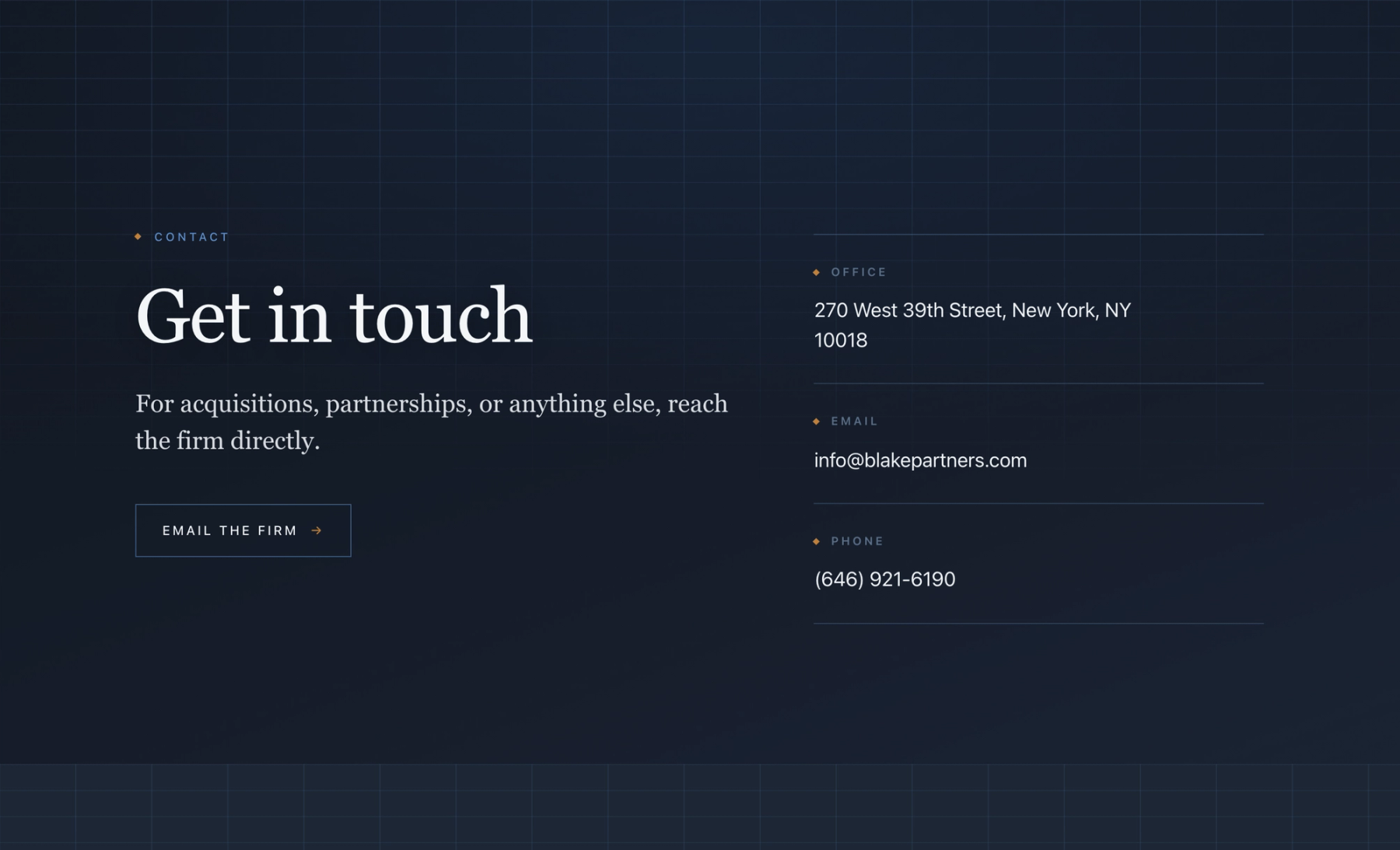 Blake Partners website — contact page