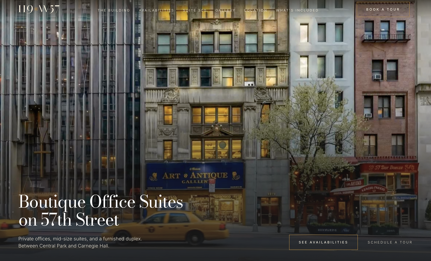 119 West 57th Street website — screen 1 of 7