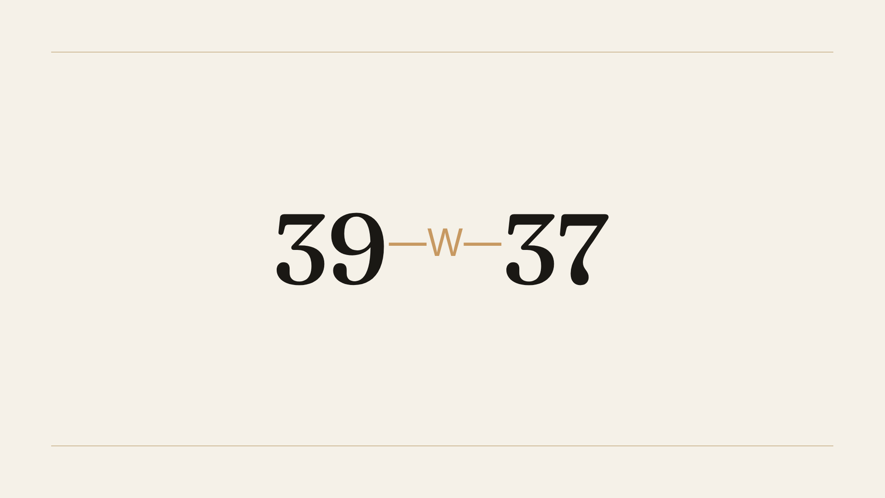 The 39 West 37th Street wordmark in ink on the brand's warm paper ground, framed above and below by bronze hairlines