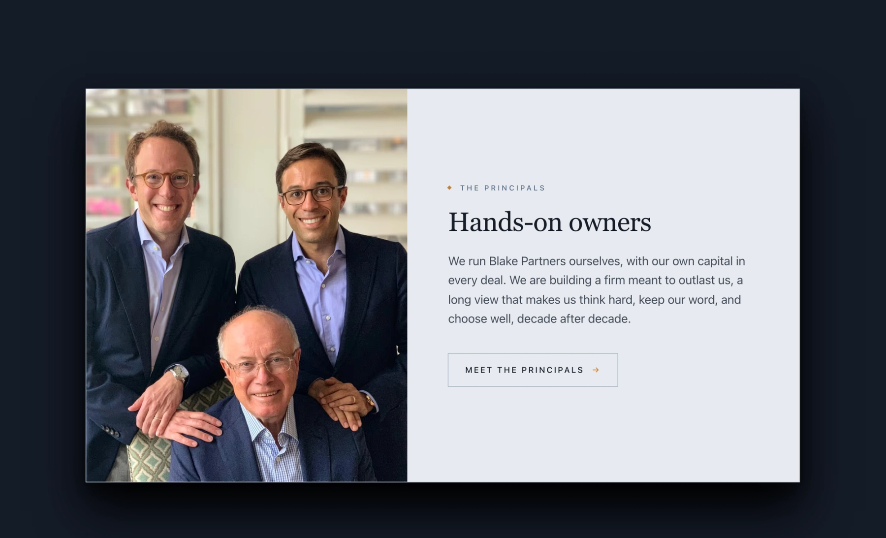 Blake Partners website — the principals band